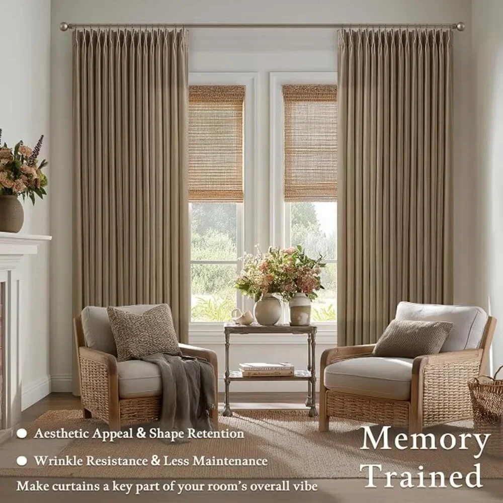 Brand New Twodrapes Dutch Cocoa Extra-Long Pleated Linen Curtains – Set of 2